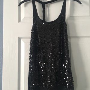 Sequin embellished tank top with twist back